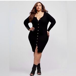 Fashion to Figure Devyn Black Sweater dress Faux Gold Button Accents Size 2